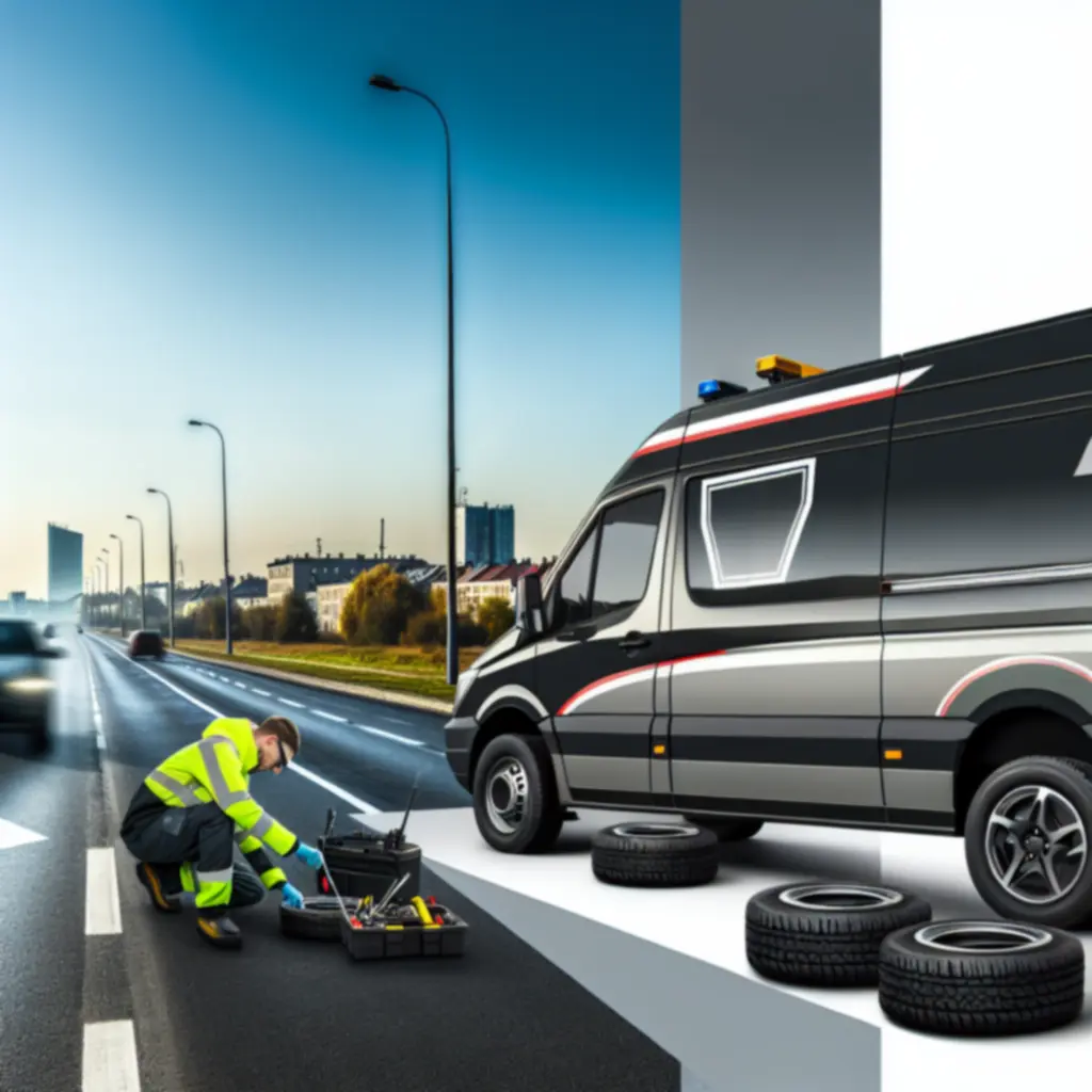 Mobilny bus serwisowy PomoCodex jadący drogą w Polsce