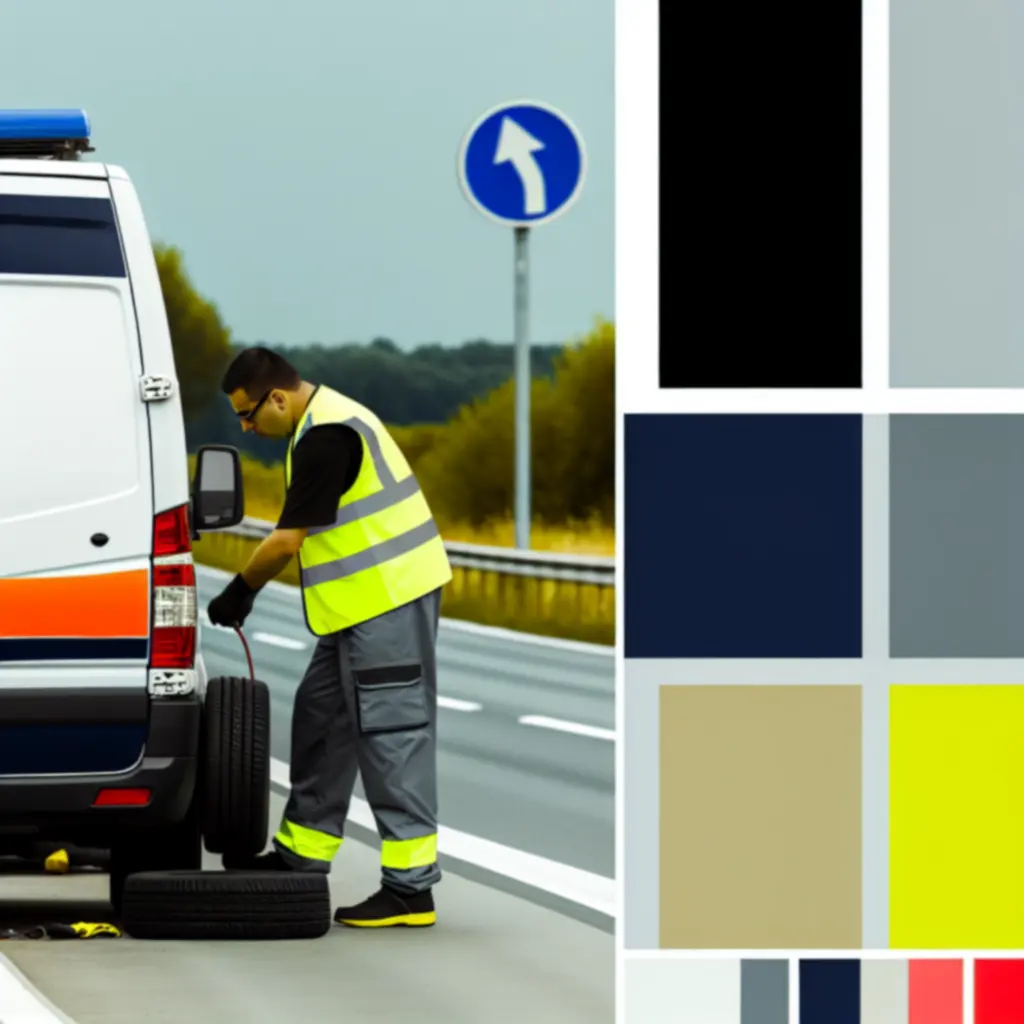 Samochód PomoCodex do mobilnej wymiany opon pomagający kierowcy na poboczu drogi