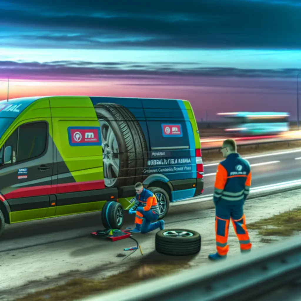 Mobilny serwis opon PomoCodex podczas pracy przy pojeździe na poboczu