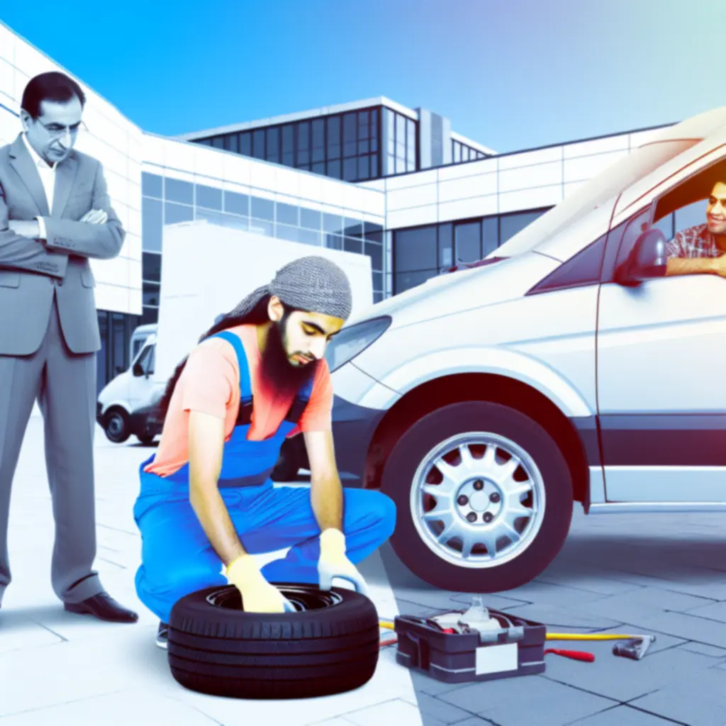 Mobilna wymiana opon na parkingu biurowym