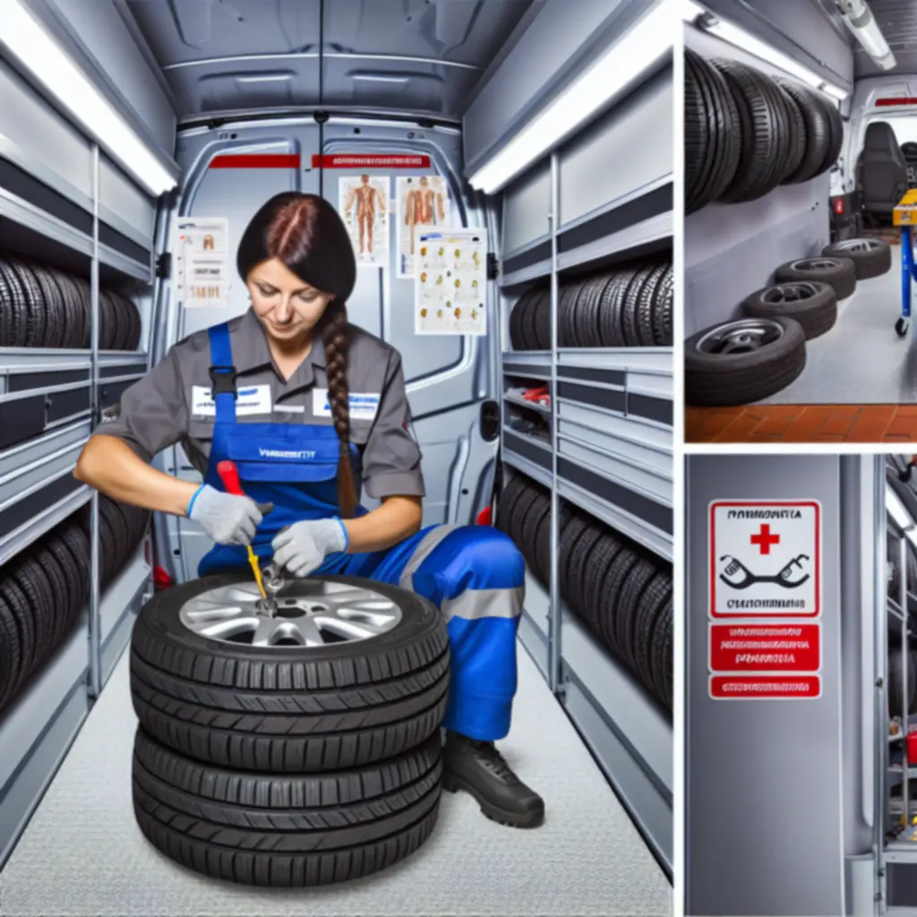 Technik PomoCodex wymieniający koło przy samochodzie na poboczu