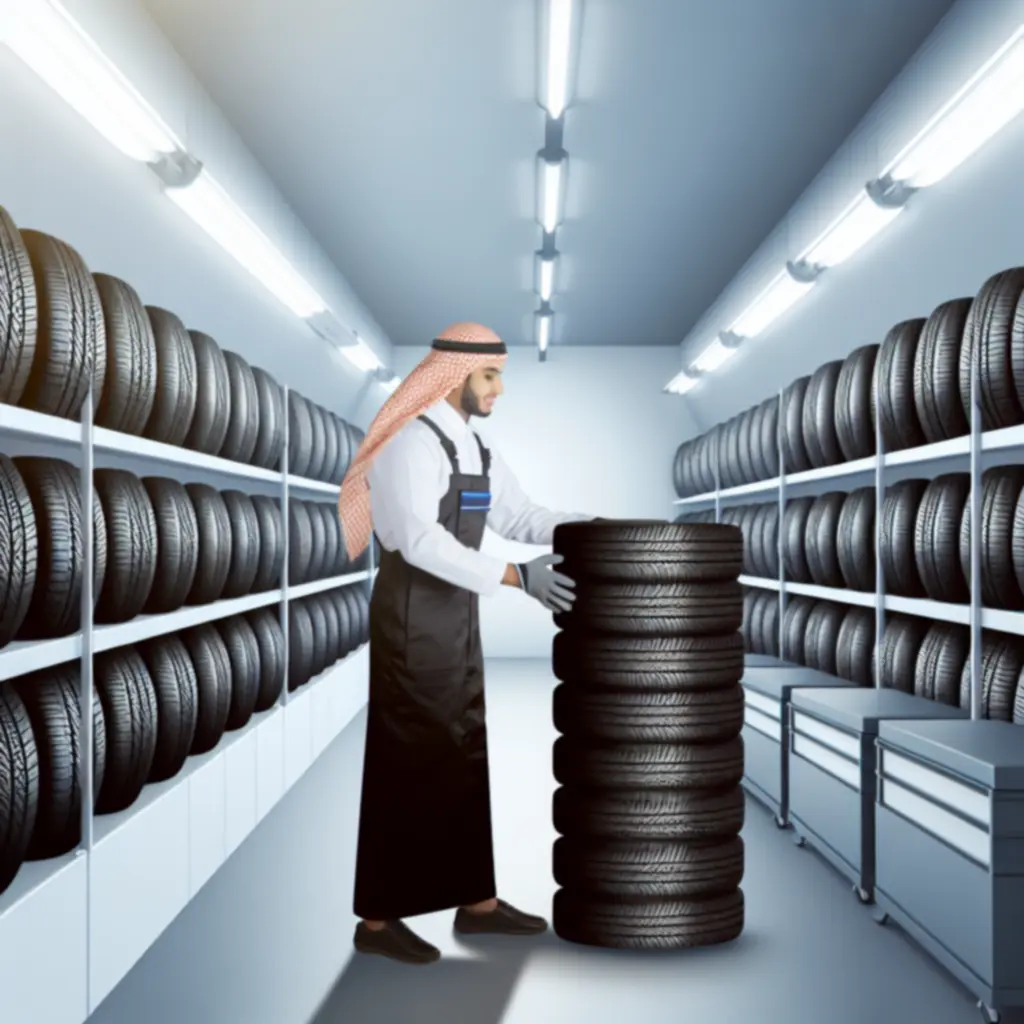 Zorganizowany magazyn z regałami do przechowywania opon sezonowych